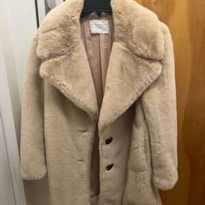 Zara Cream Faux Fur Coat